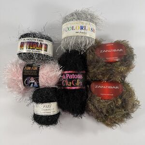 Mixed Lot of 7 EYELASH Yarns ~ Fun Fur Cha Cha Fizz Glitterlash Colorlash Sirdar